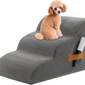 Yazoni Dog Stairs Ramp for Bed - 15 In 3 Tiers High Density Foam Curved Pet Stairs