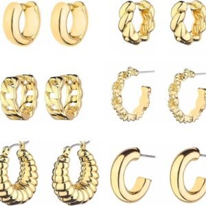 Thick Hoops Earring set, Twist Huggie Hoop Earring