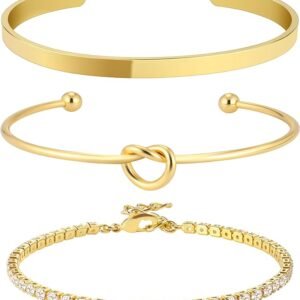 Gold Plated Bracelets for Women Stack,Bangle Cuff Bracelet
