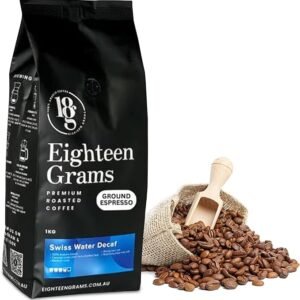 18 Grams Swiss Water Decaf Ground Espresso – Medium Roast with Caramel & Fruity Notes